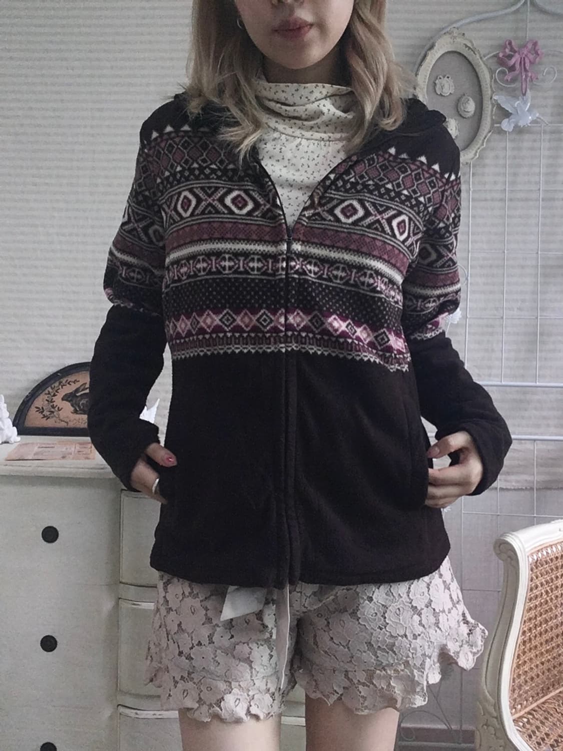 jpn vintage pink brown fleece nordic zip 상품이미지5