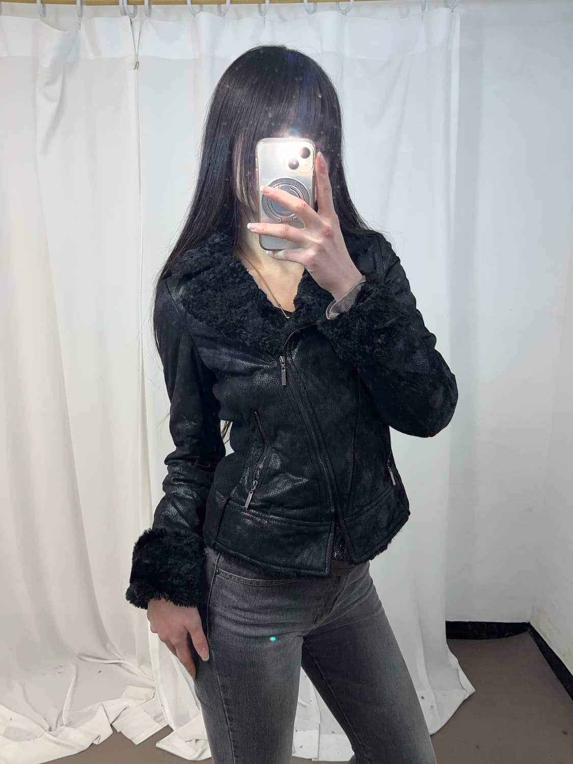 블랙 램퍼 트리밍 무스탕 상품이미지2