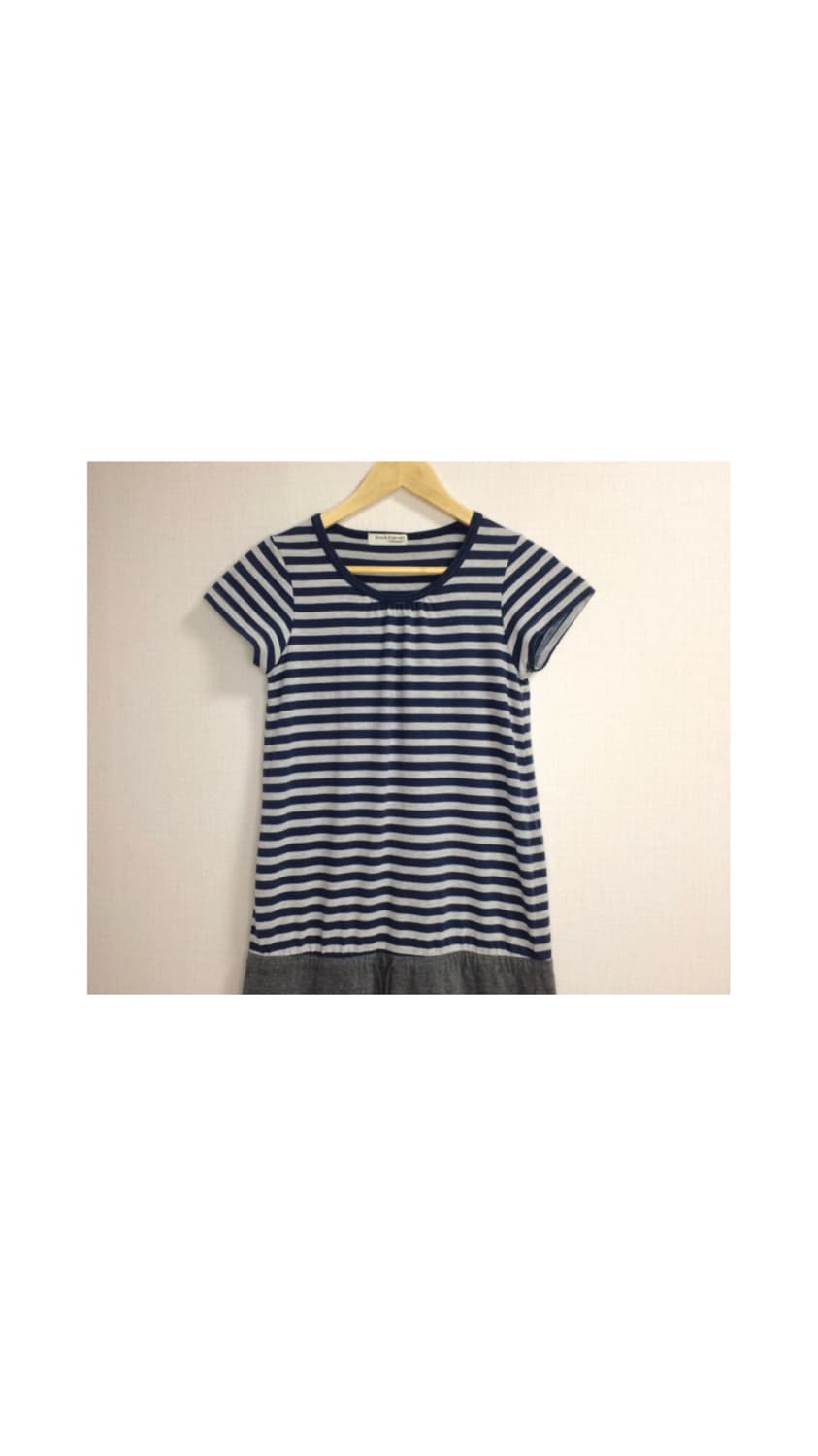 빈티지 그레이 스트라이프 반팔 원피스 상품이미지2