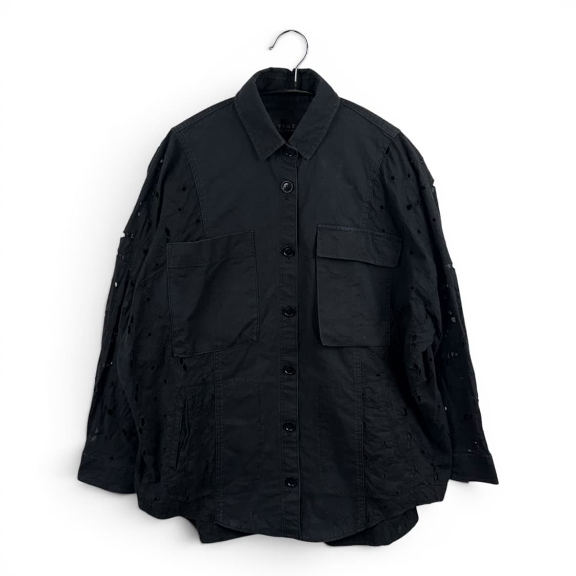 (F) 한섬타임 우먼스 펀칭 셔츠 버튼 자켓 블랙 상품이미지1