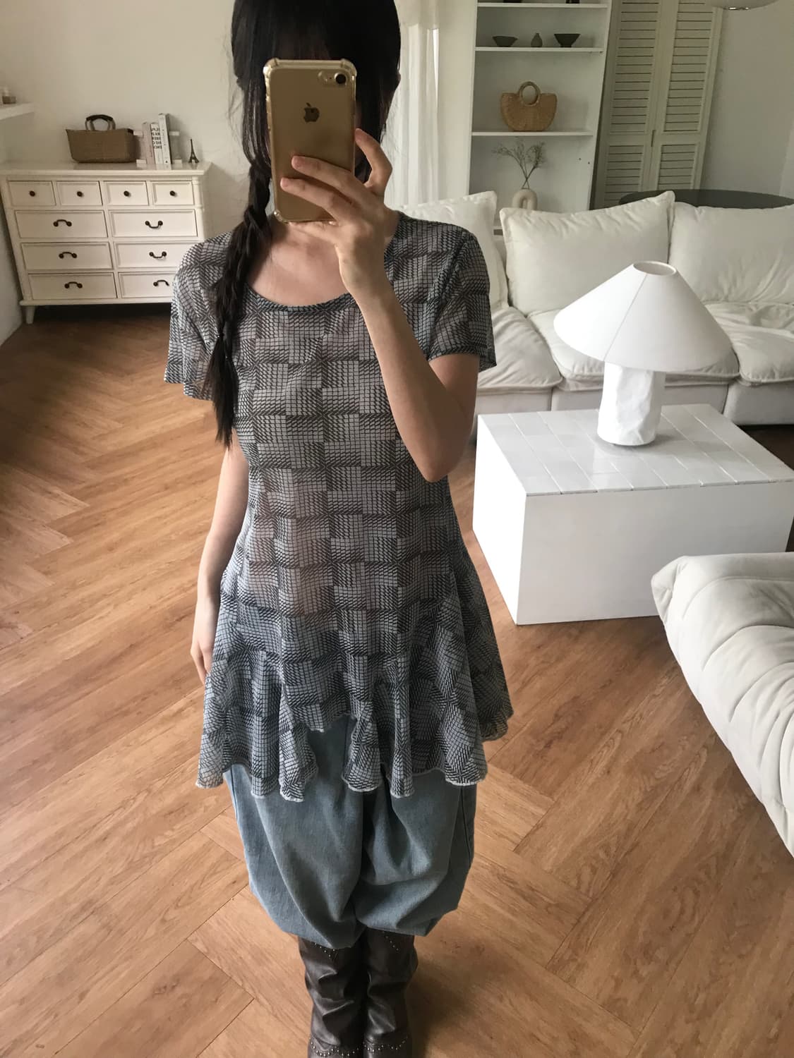 vintage pattern mesh top 상품이미지1