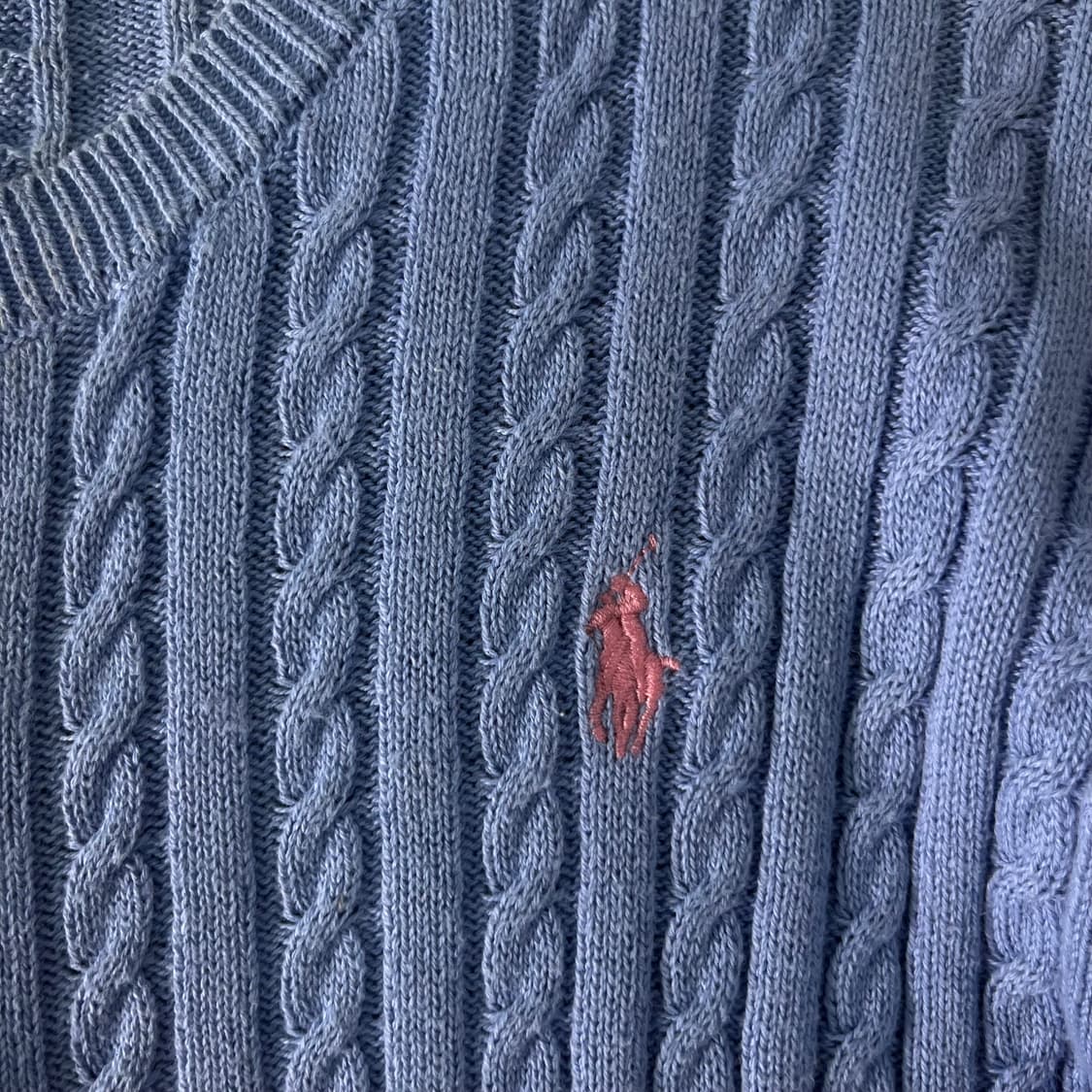 W 95 폴로랄프로렌 스카이블루 꽈배기 가디건 상품이미지3