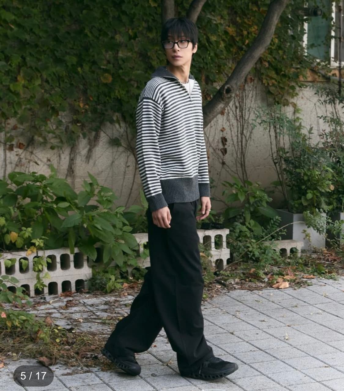 블루썬플라워 merino wool stripe half zip-up L 상품이미지2