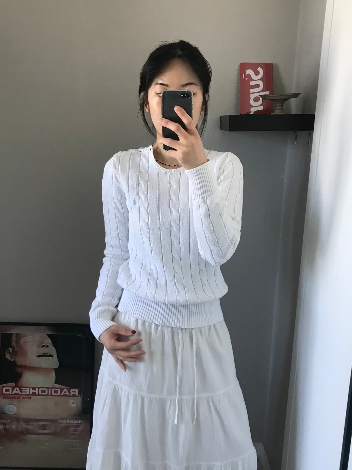 폴로 랄프로렌 포니로고 케이블 니트 화이트 어깨 버튼 패턴 상품이미지4