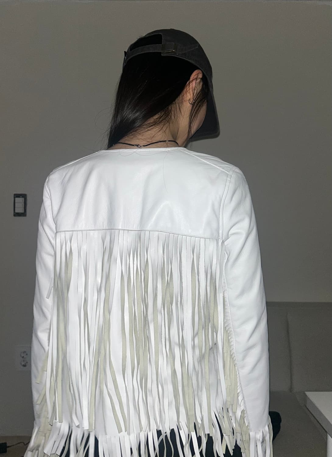 화이트 레더 프린지 자켓 상품이미지1