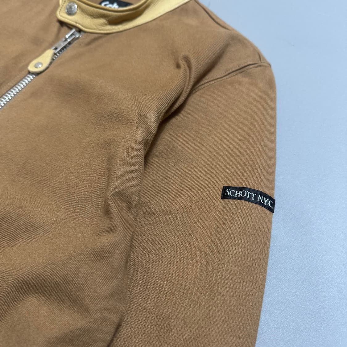 쇼트(Schott) 브라운컬러 코튼 리얼 레더 칼라넥 라이더스 자켓 상품이미지4