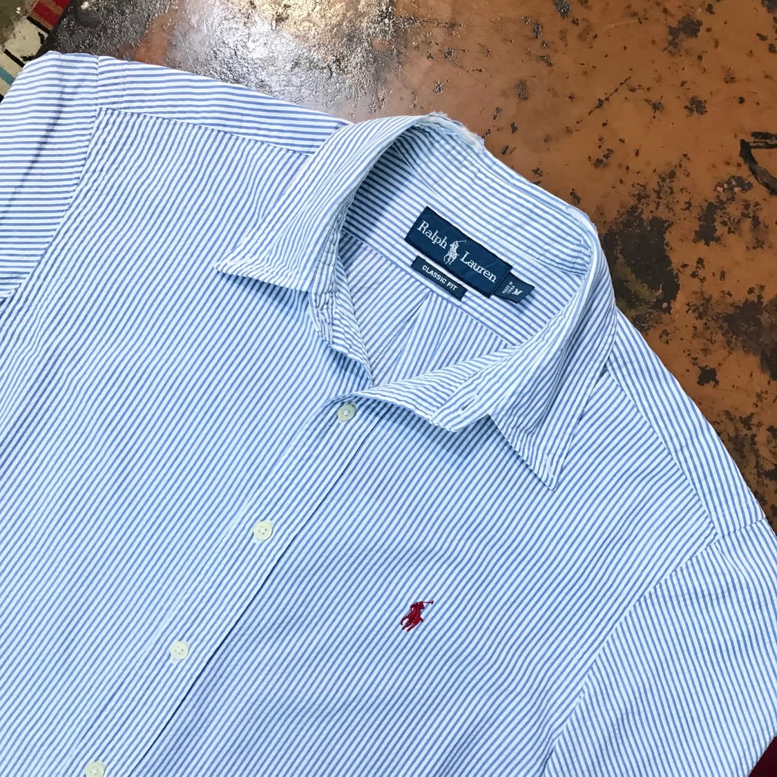 폴로랄프로렌 블루 스트라이프 반팔 시어서커 셔츠 남성 105 사이즈 상품이미지3