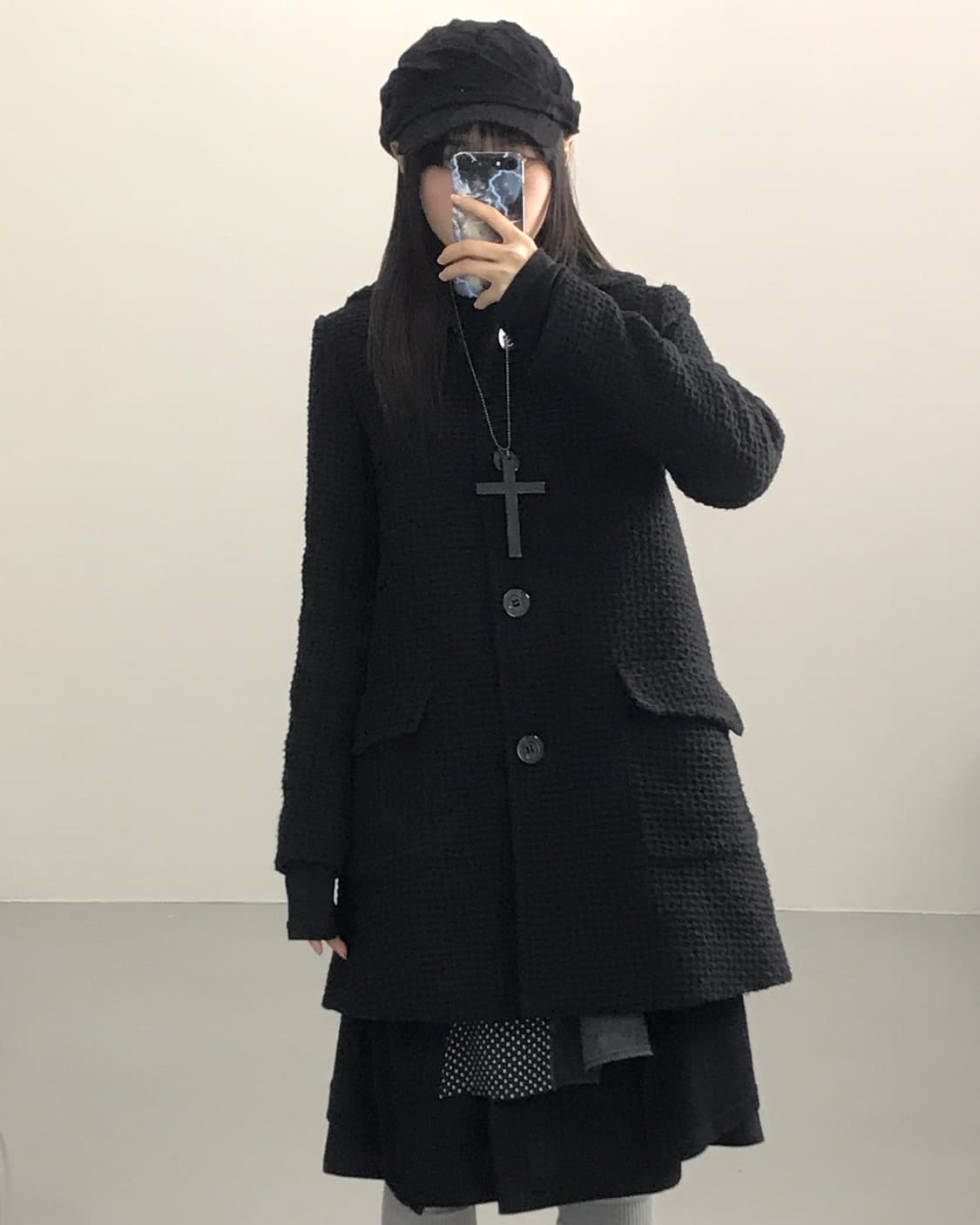 Jpn Textured Black Hooded Coat 상품이미지2