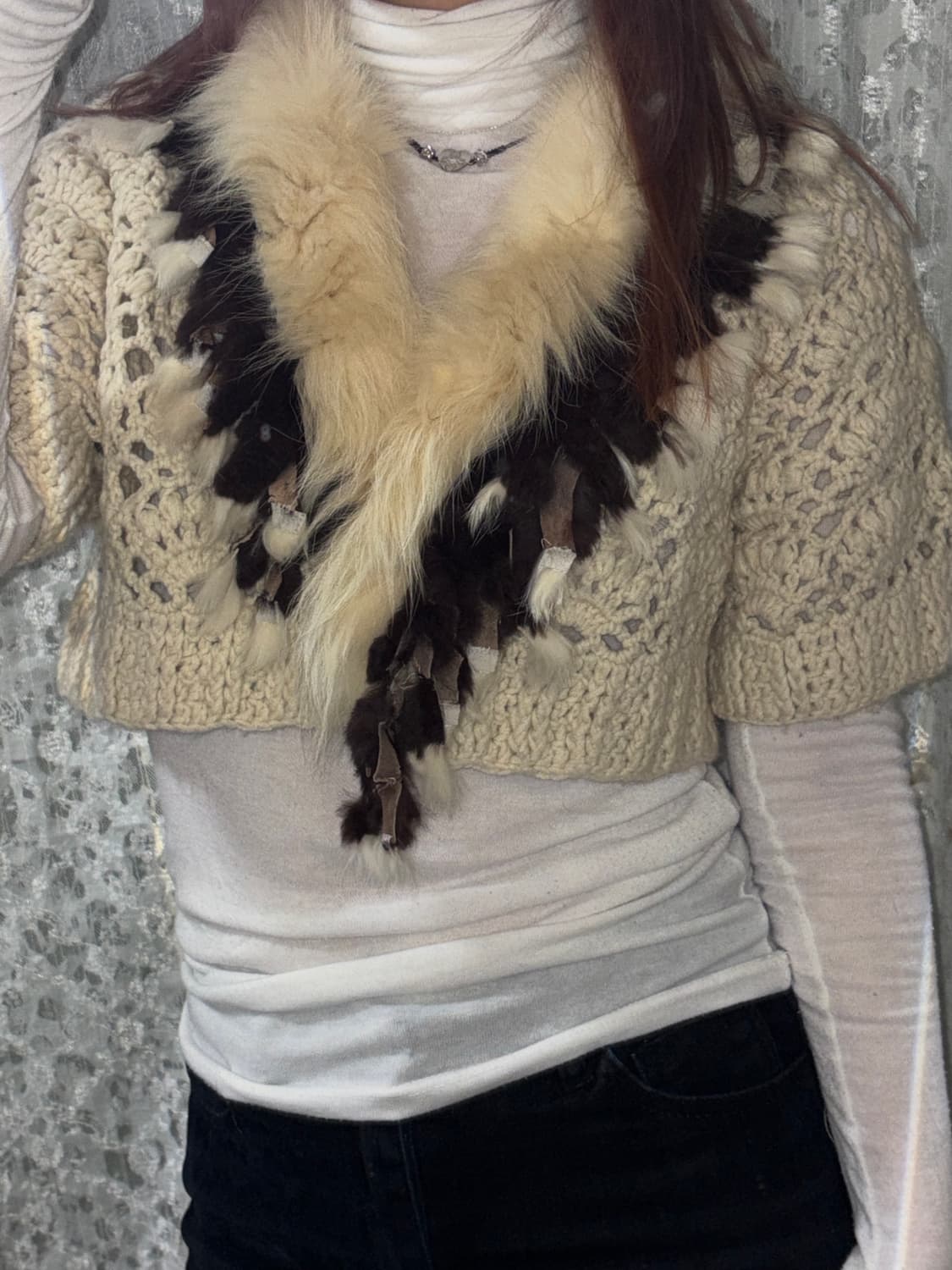 White fur knite cardigan 상품이미지2