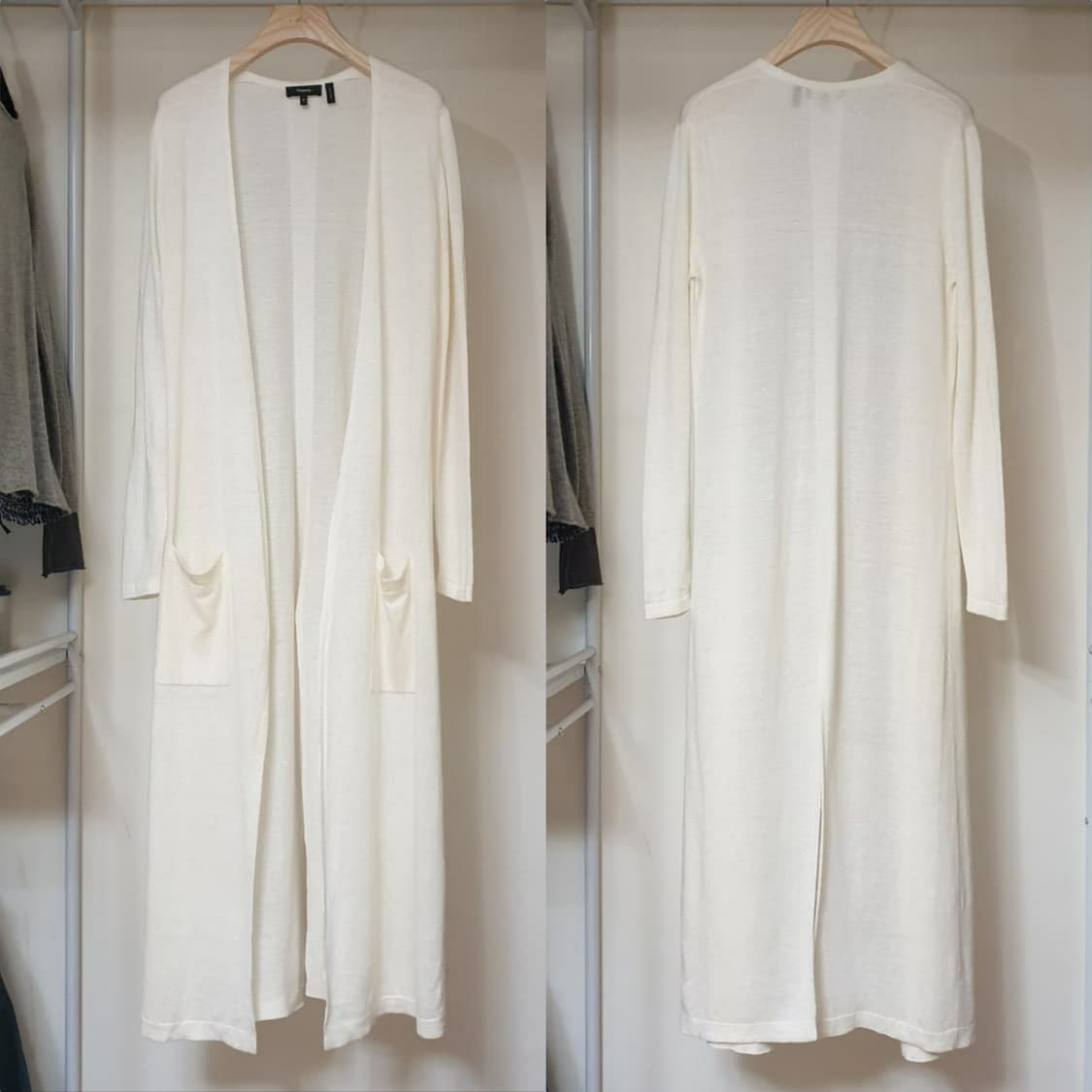 theory 띠어리 크림 아이보리 울린넨혼방 백슬릿 오픈 롱가디건 상품이미지3