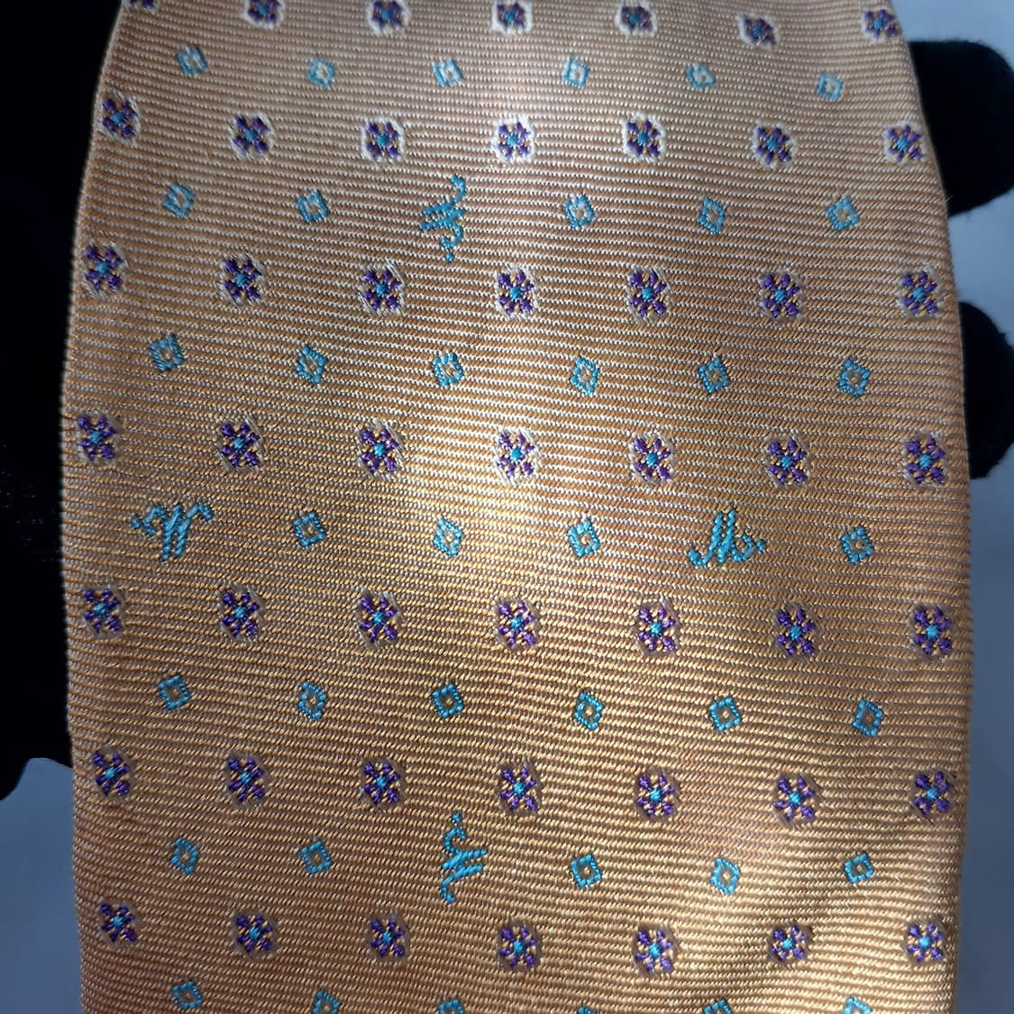 모스키노 실크 옐로 이니셜 자카드 넥타이 8.2cm A+등급 A18858 상품이미지5