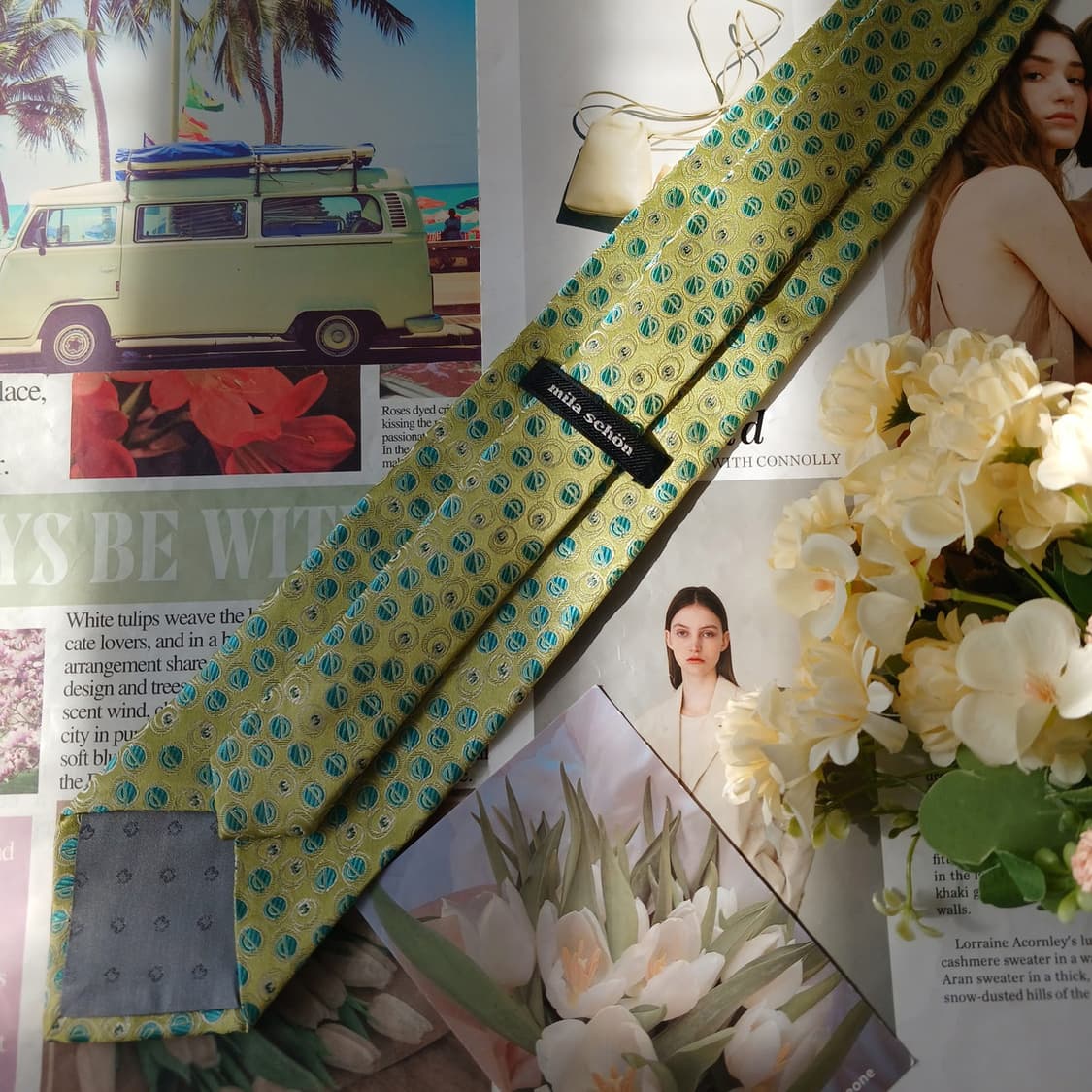 밀라숀 실크 그린 패턴 넥타이 9cm A+등급 A19888 상품이미지6