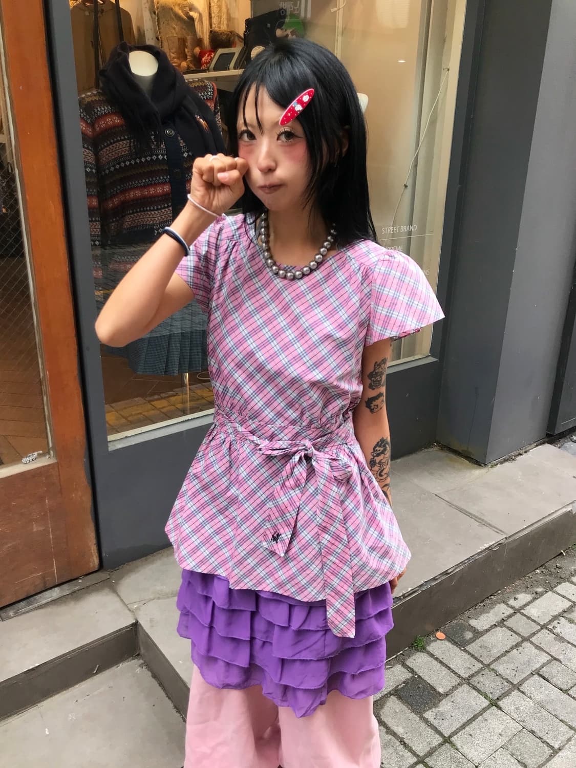 버버리 핑크 체크 퍼프 블라우스 상품이미지2