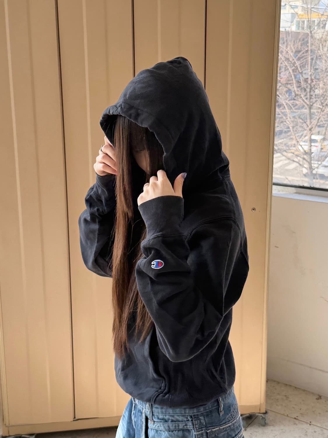 챔피온 리버스위브 후드티 블랙 상품이미지3