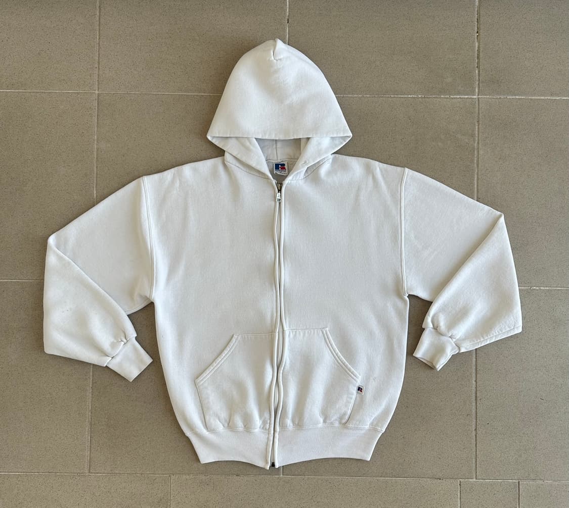 90s 빈티지 러셀 후드집업 화이트 M USA 상품이미지1