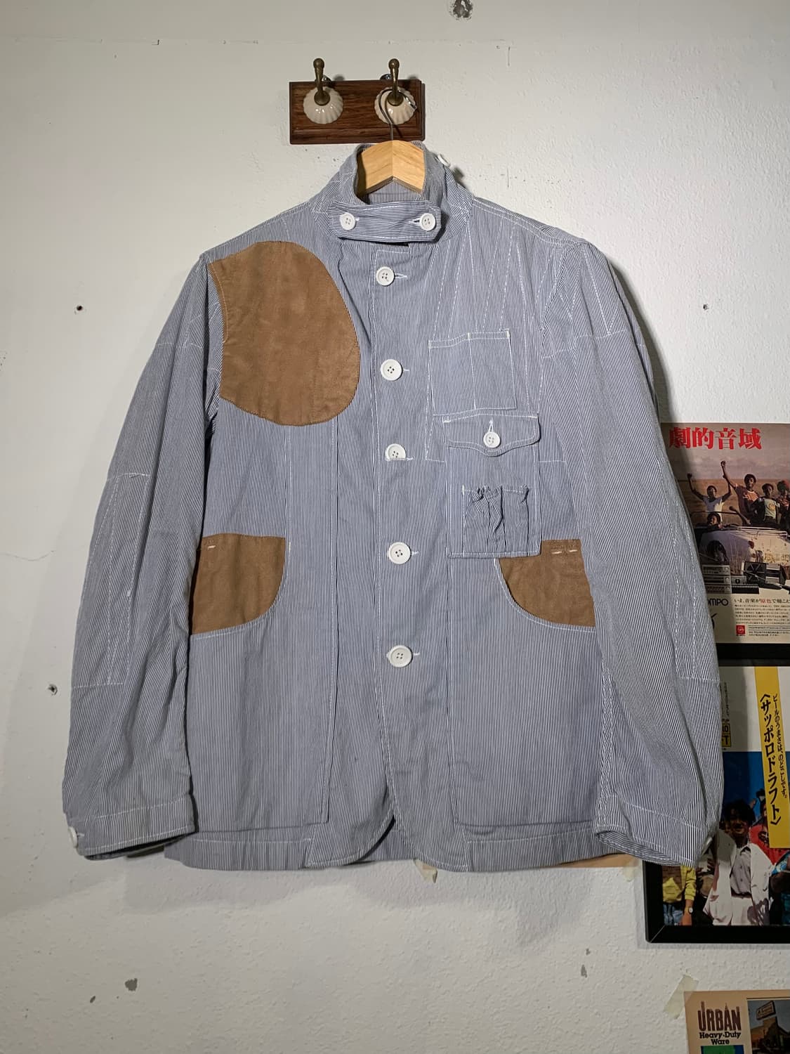 엔지니어드가먼츠 스트라이프 가죽 패치 테일러 자켓 상품이미지1