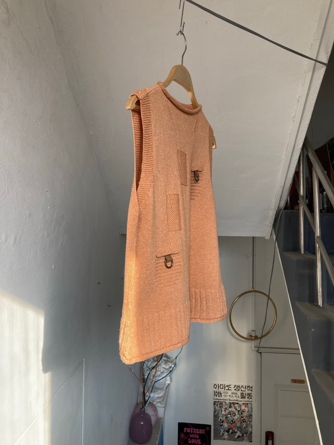 리넨•울 믹스 살구 니트 나시 상품이미지5