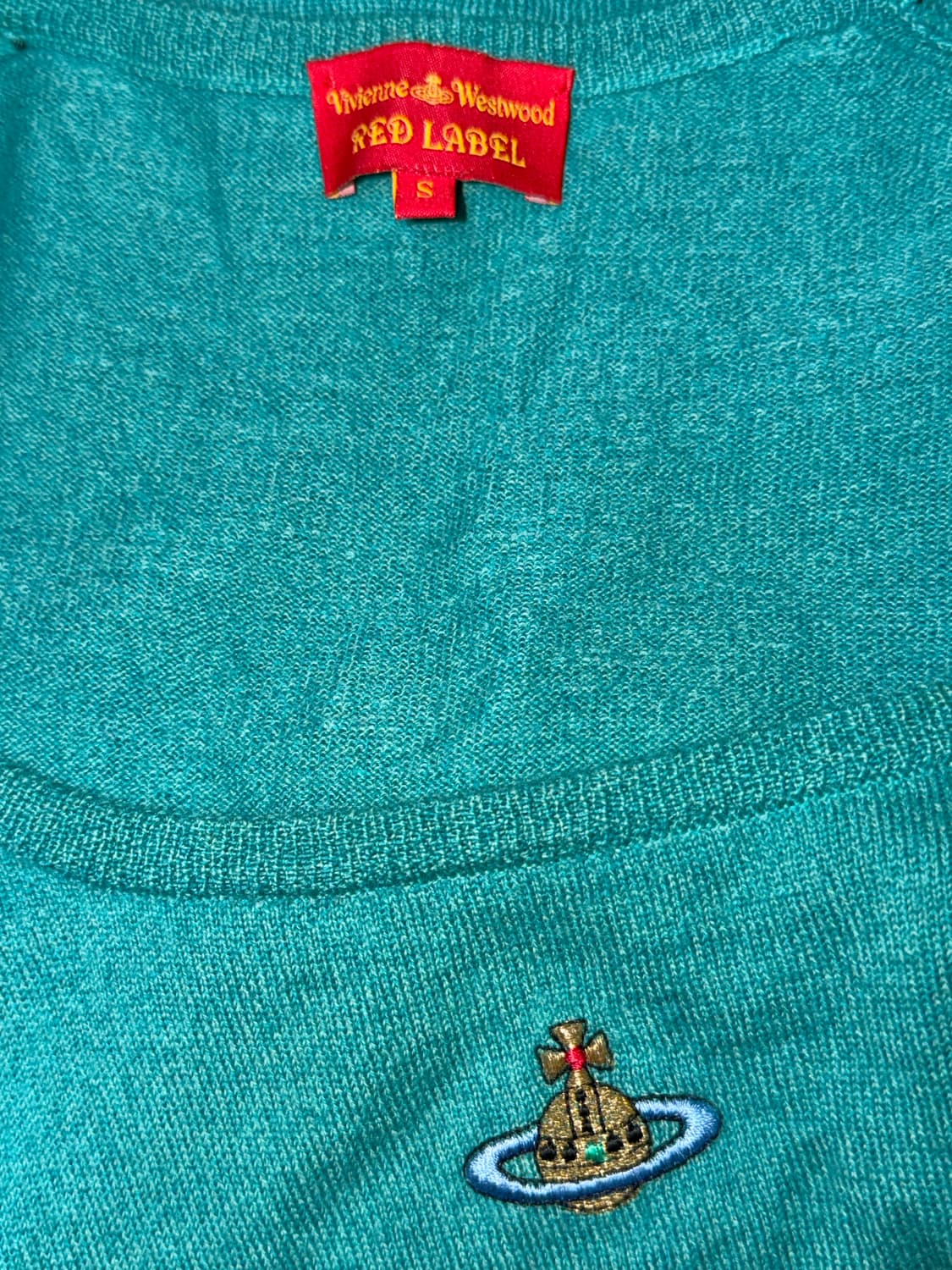 비비안웨스트우드 레드라벨 니트 스웨터세미크롭라운드유넥퍼프빈티지그린에메랄드 상품이미지4