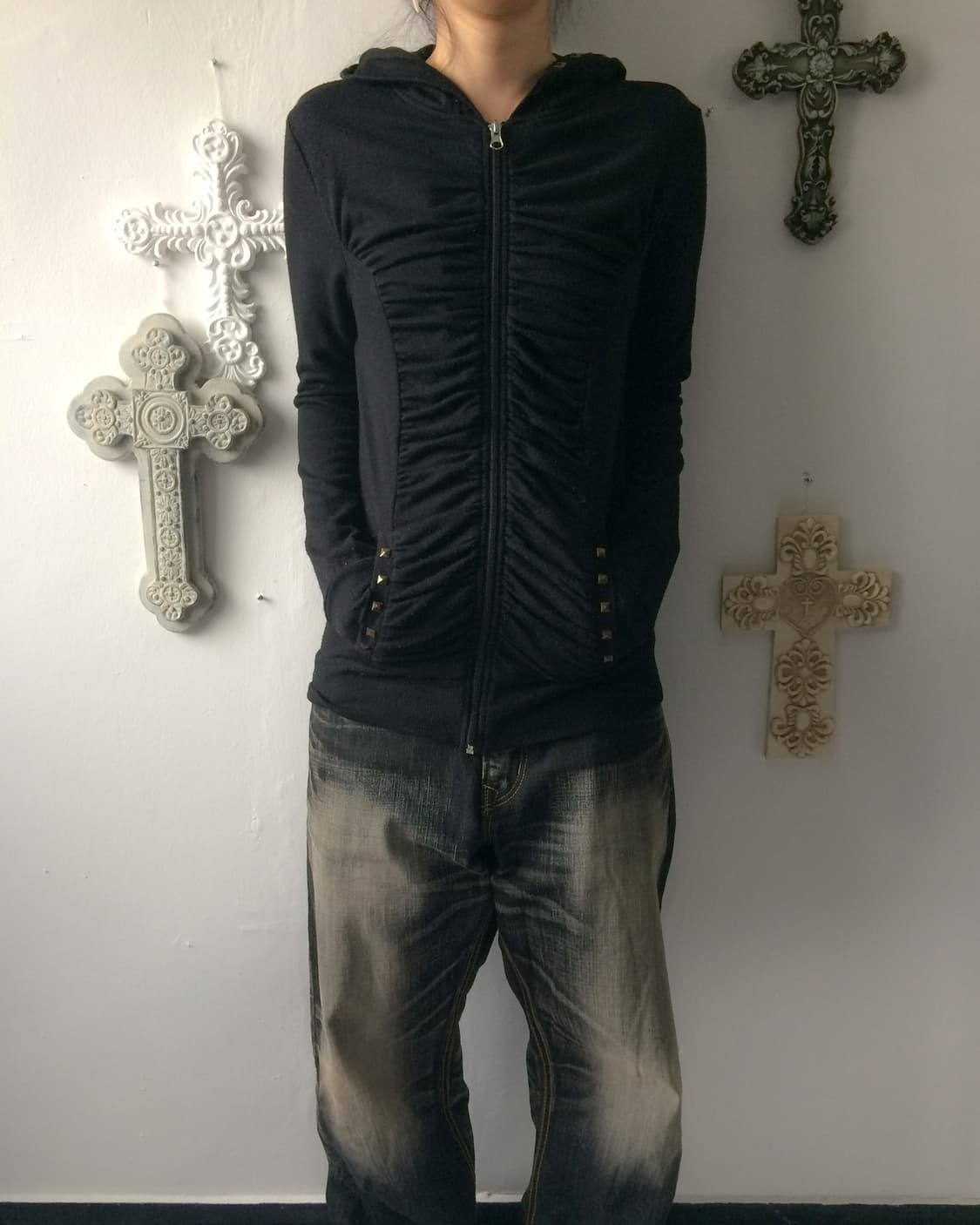 Shirring stud point hood zip up 상품이미지1