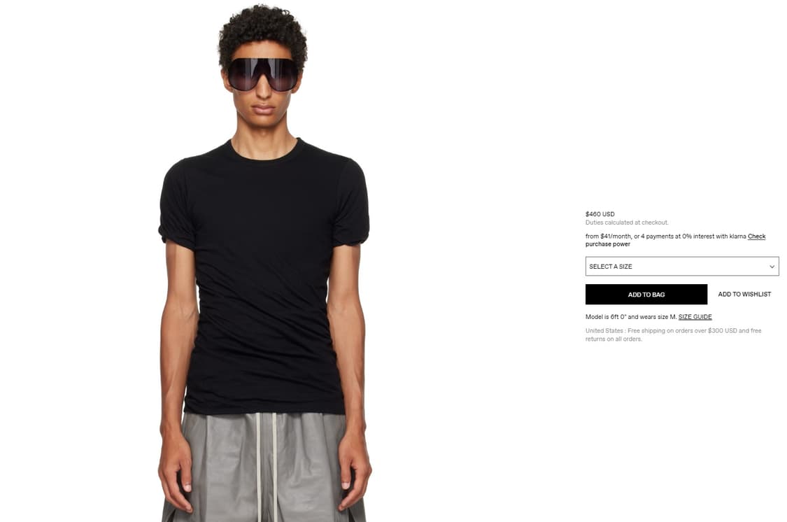 릭오웬스 / 더블 숏 슬리브 티셔츠 / S 상품이미지2