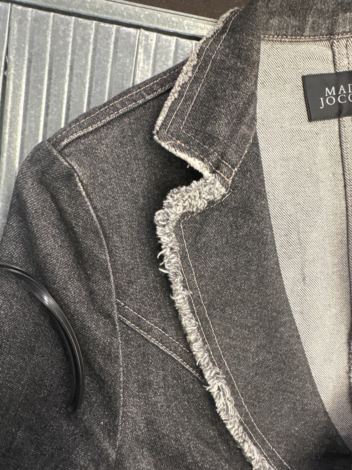 OS)Japanese vintage 여성 러프 엣지 흑청 데님 블레이저  상품이미지6