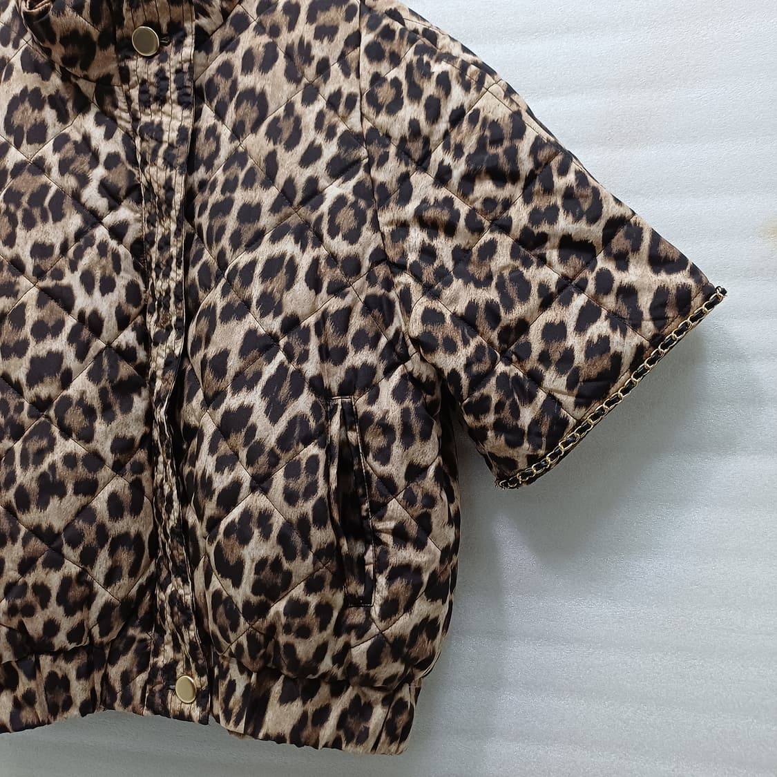 센존 레오파드 반팔 패딩 자켓 여성 L 훌륭 사랑봉봉 상품이미지5