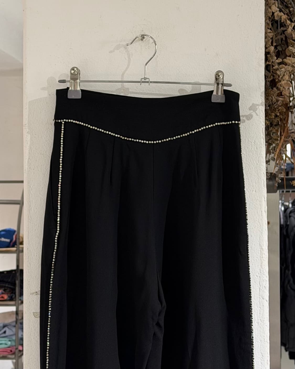 msgm 블랙 라인 스톤 와이드 팬츠 상품이미지5