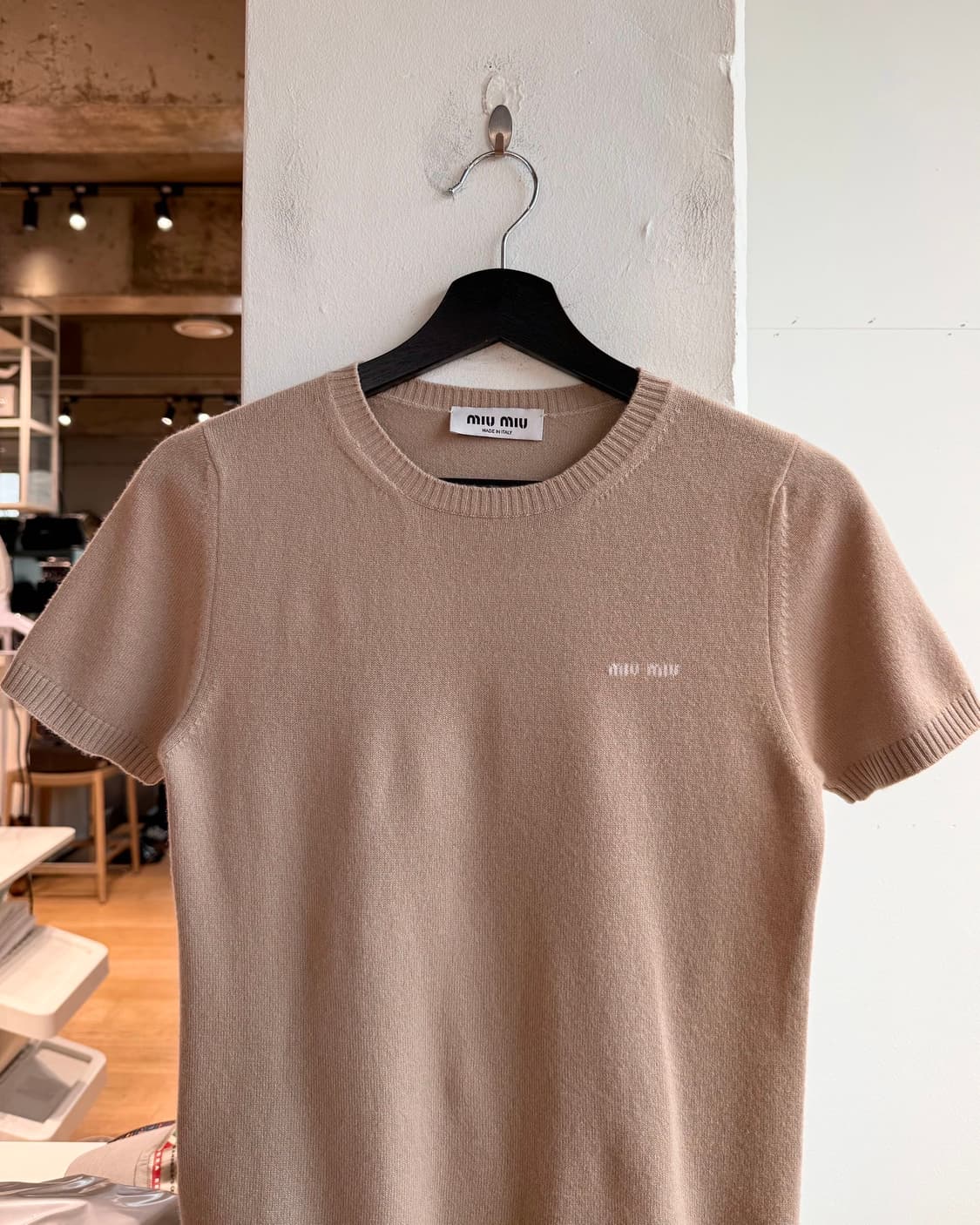 미우미우 베이지 로고 인타르시아 캐시미어 하프니트  상품이미지3