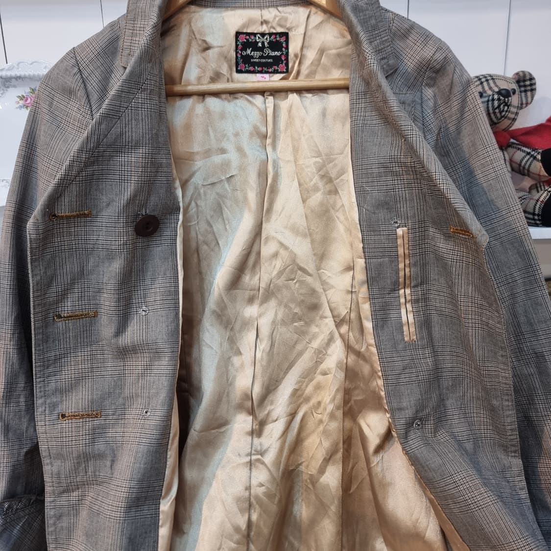 체크 리본 플레어 원피스형 코트 상품이미지5