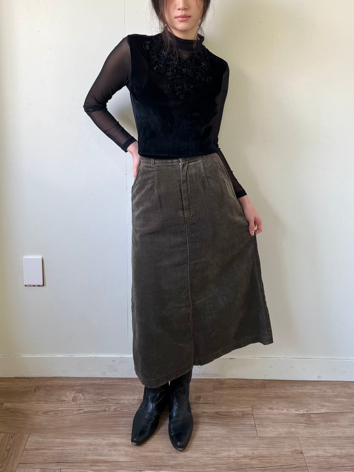 Japan vtg 올리브 코듀로이 스커트 상품이미지7