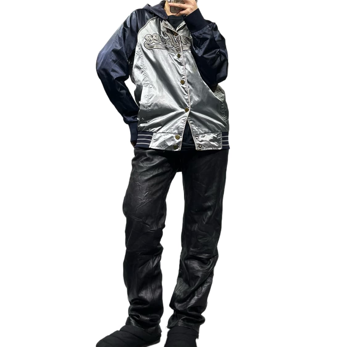 블랙 레더 스트레이트 팬츠 상품이미지2