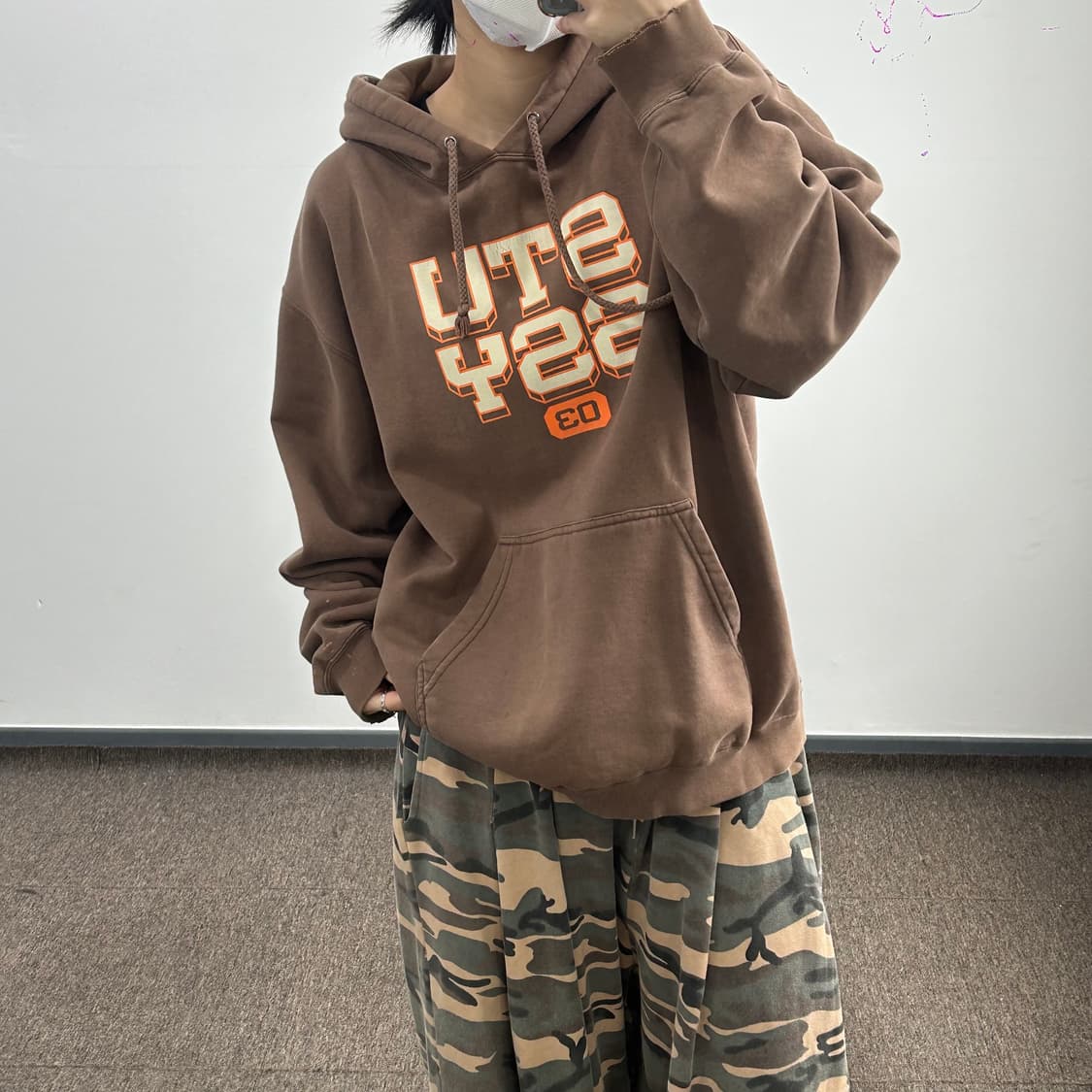 Stussy 스투시 80‘s stu/ssy 블럭로고 브라운 후드티 상품이미지2