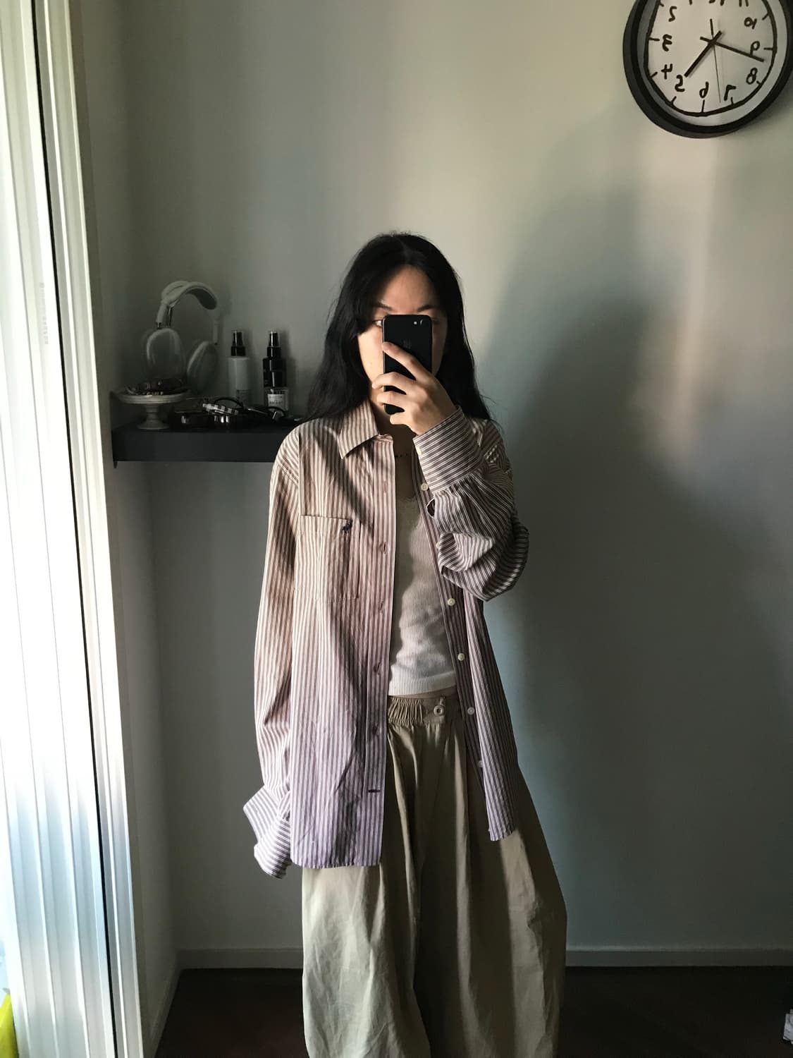 아베크롬비 산양 로고 포켓 브라운 스트라이프 셔츠 상품이미지1