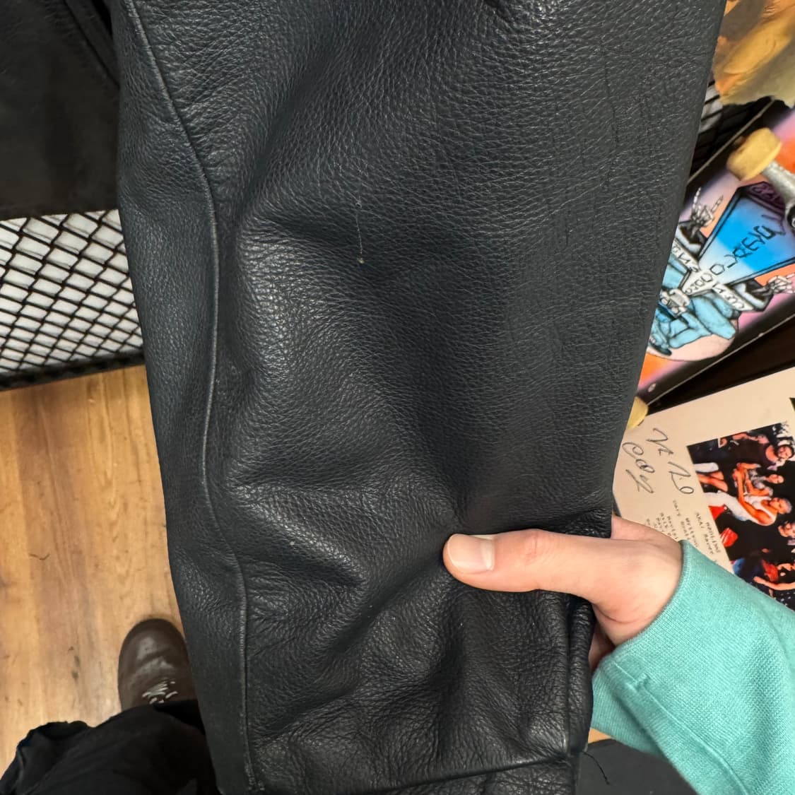 USA VINTAGE 레더 팀 자켓 사이드 자수 레터링 포인트 블랙 상품이미지9