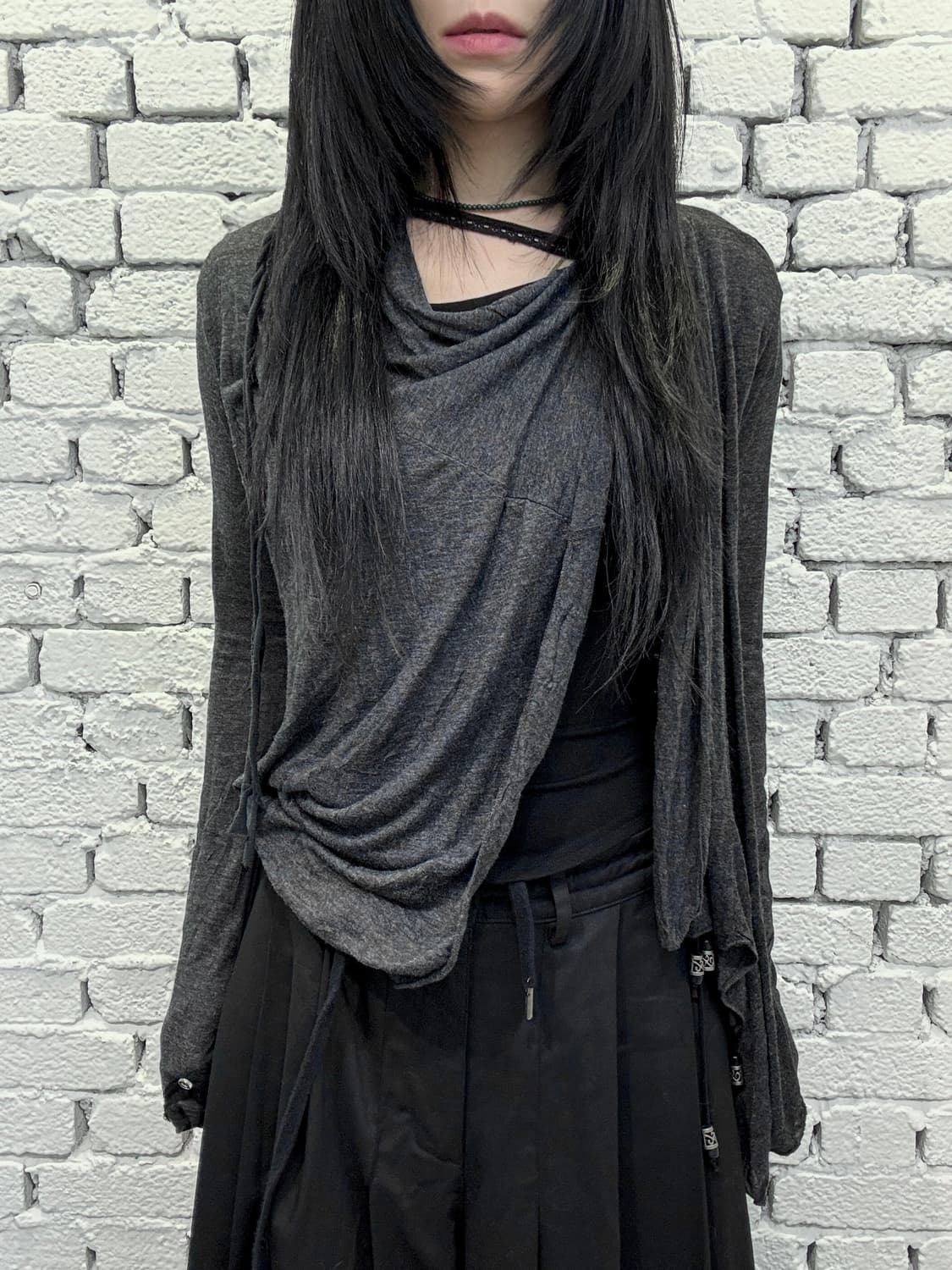 Asymmetric Draped Layered Long SleeveTop 상품이미지2