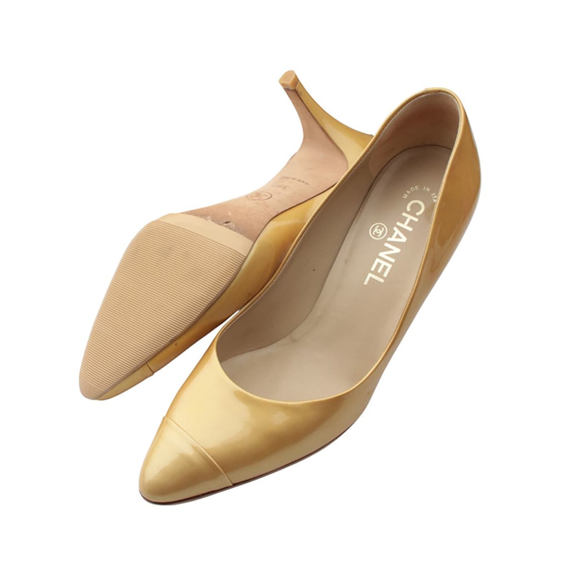 샤넬 금장 CC 골드 페이던트 펌프스 38 C 상품이미지4