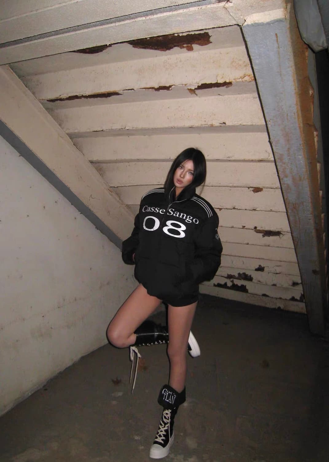 유니크 플랩 레터링 하이탑 롱부츠 스니커즈 상품이미지2