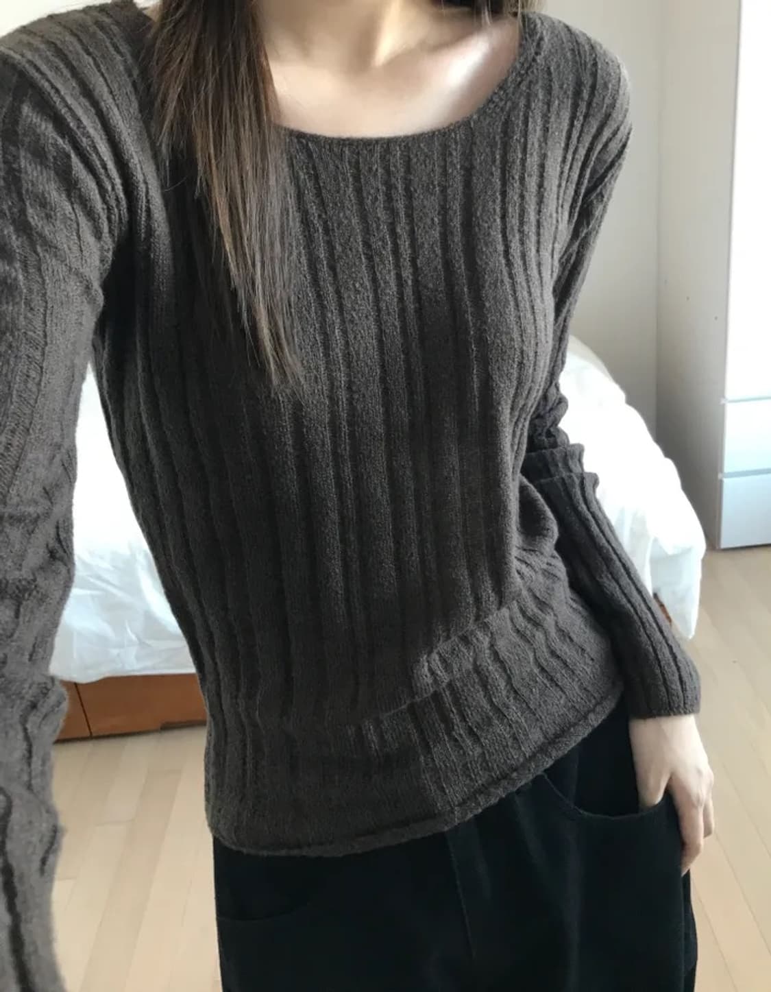 논스탑하우스 라인 모헤어 니트 브라운 에이블리 상품이미지4