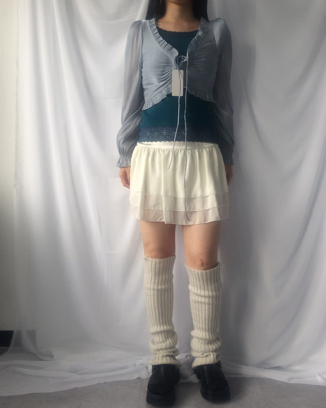 Glossy lace up cardigan 상품이미지5