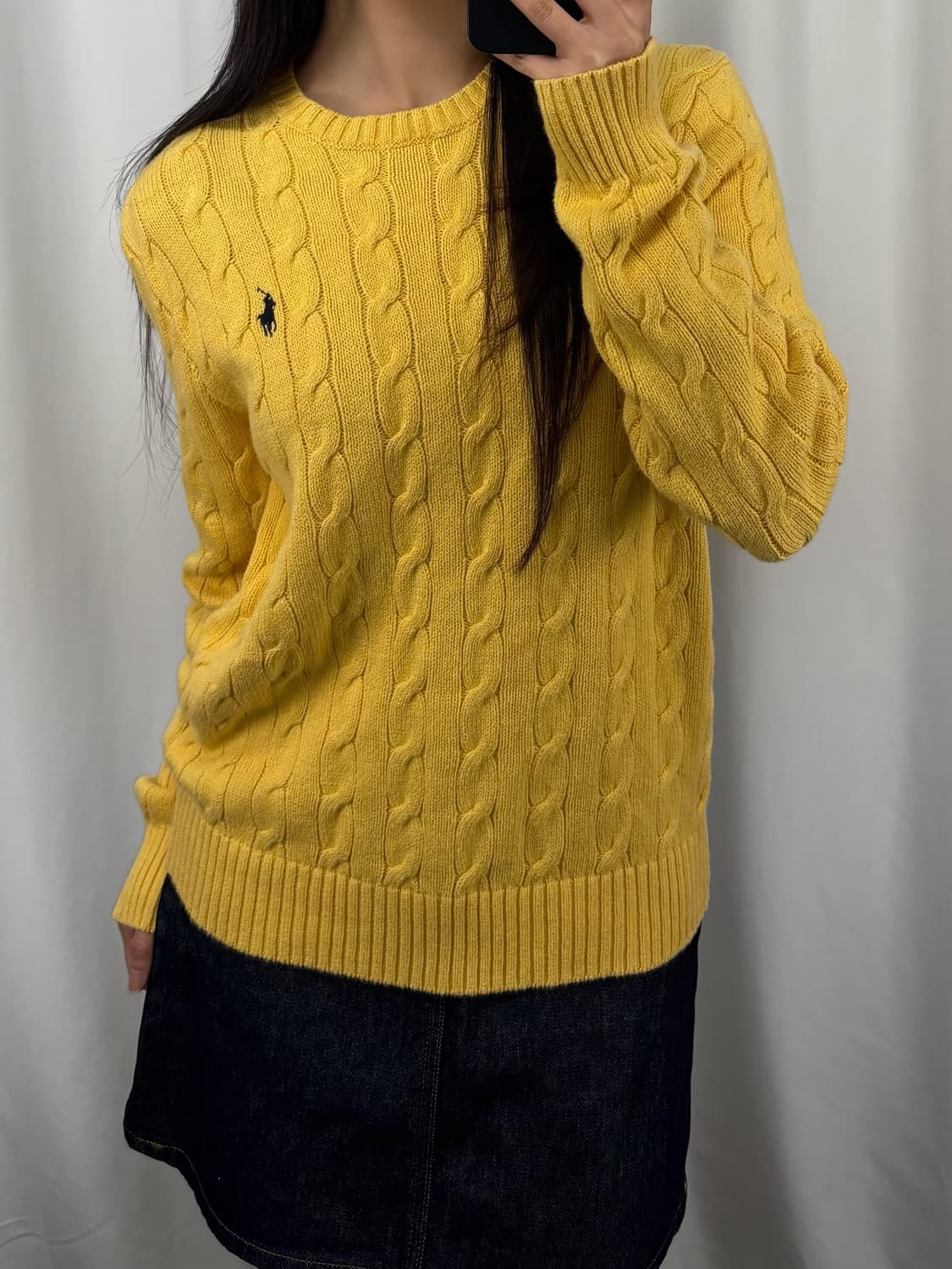 폴로 옐로우 코튼 꽈배기 니트 상품이미지1