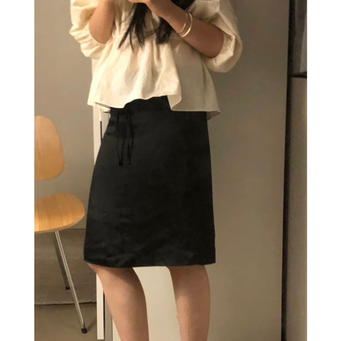 노프라블럼 사틴 미디 스커트 블랙 M 상품이미지1