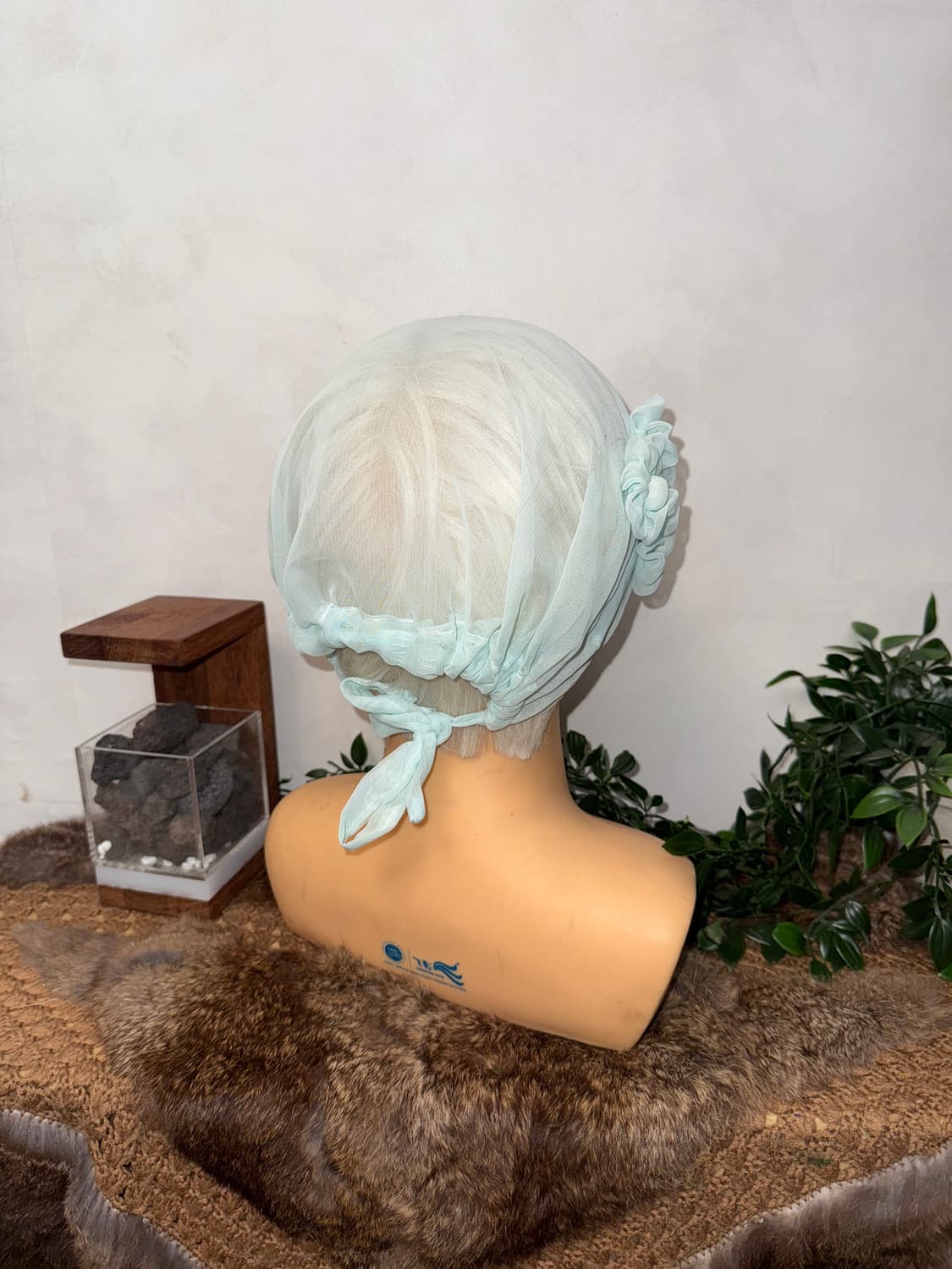 Sky blue fairy flower organza mesh 비니 상품이미지3