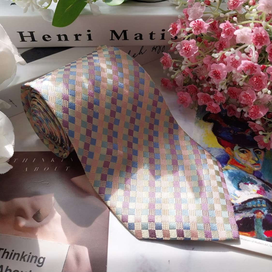 미쏘니 넥타이 베이지 체크 패턴 9.2cm A+등급 K2202 상품이미지2