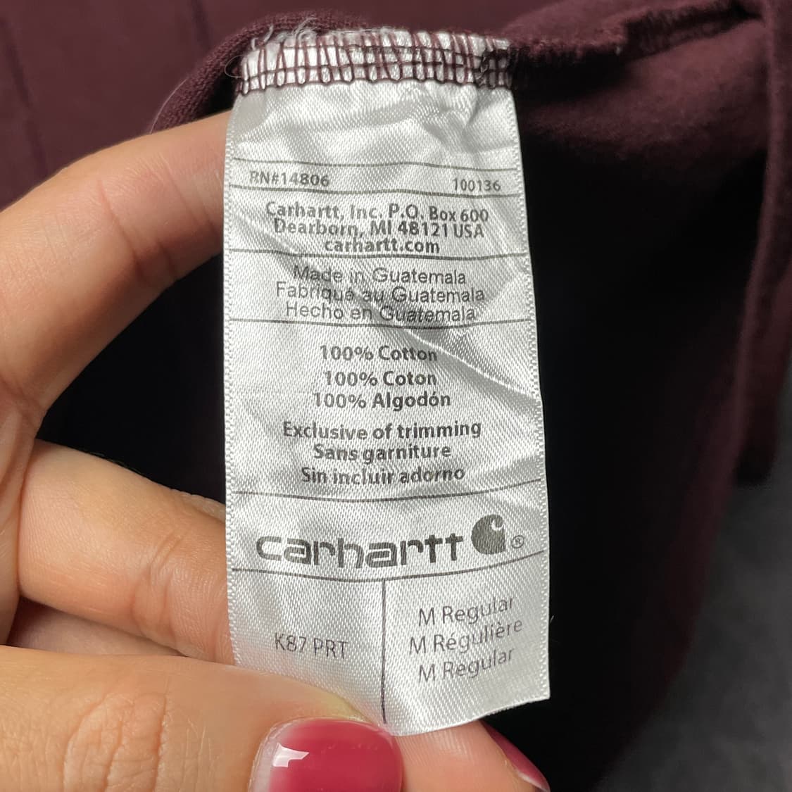 CARHARTT 칼하트K87 딥와인 포켓 반팔 티셔츠 A01089 상품이미지10