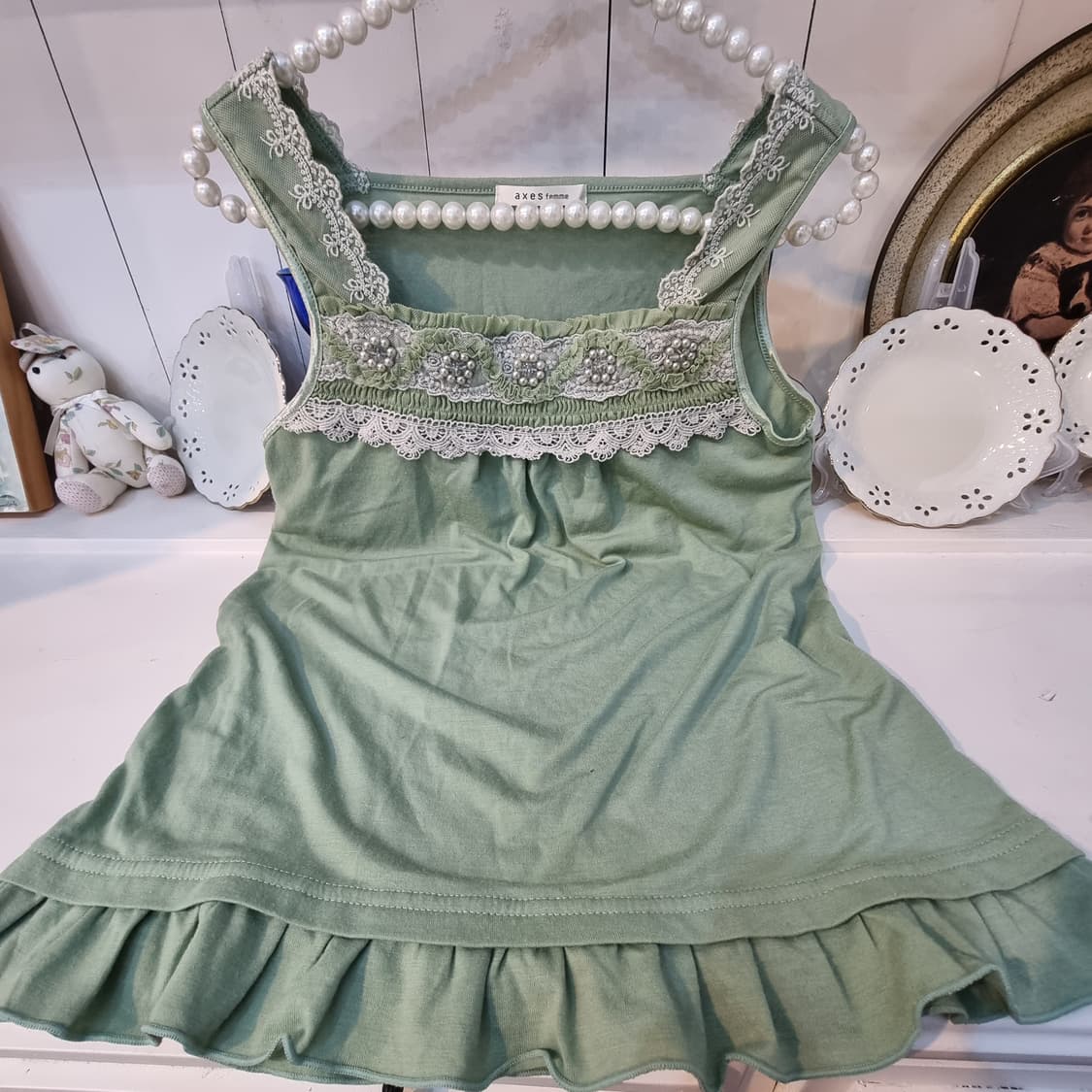 axes femme 악세스팜므 민트 레이스 진주비즈 캐미솔 상품이미지3