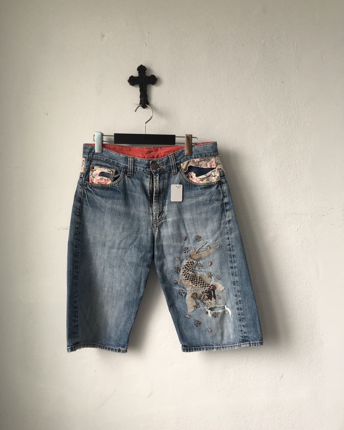 Oriental needle work denim half pants 상품이미지2