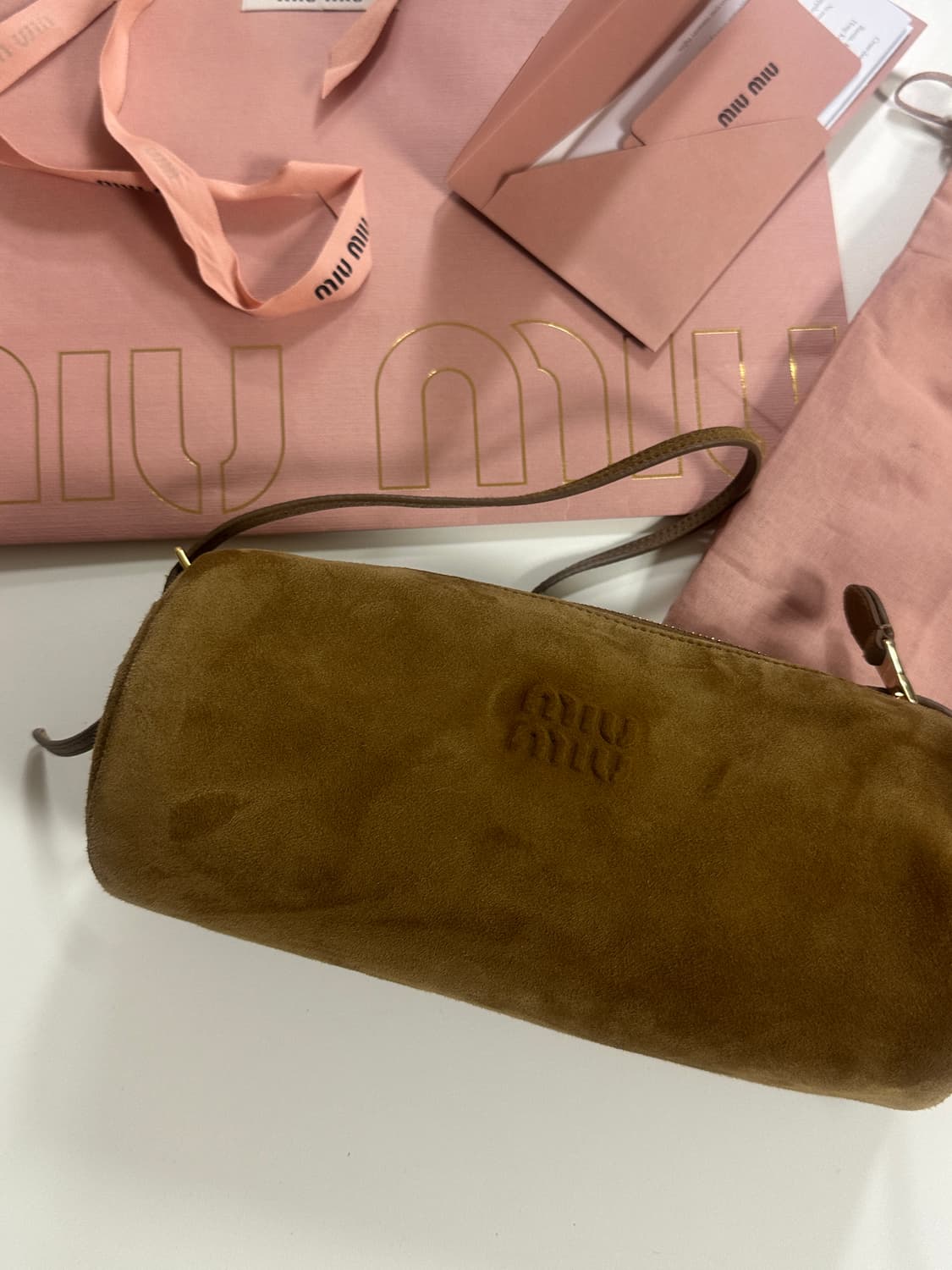미우미우 스웨이드 레더 포쉐트 미니 토트 숄더백 올리브그린 새상품 상품이미지4