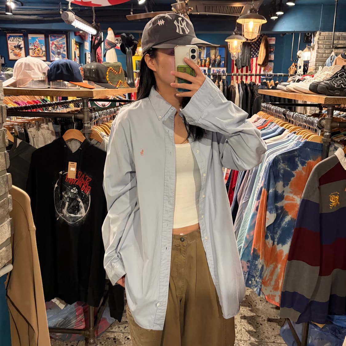 polo 폴로 핑크 자수 블루 긴팔 셔츠 상품이미지1