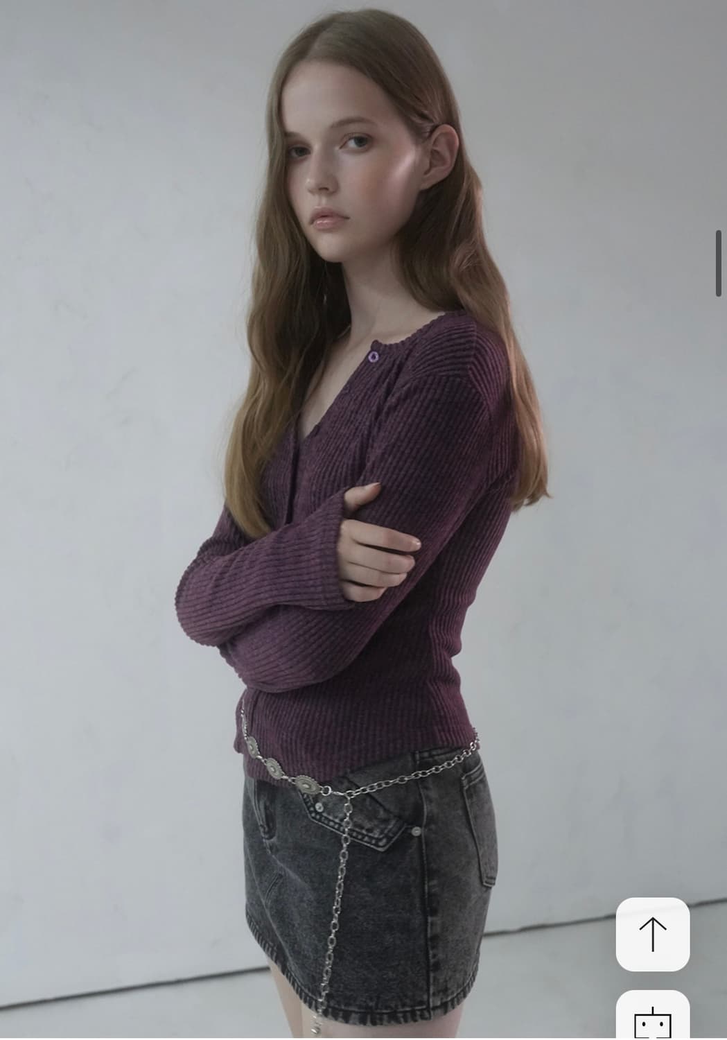 어반드레스 골지 니트 브이넥 가디건 니트 퍼플 M 상품이미지2