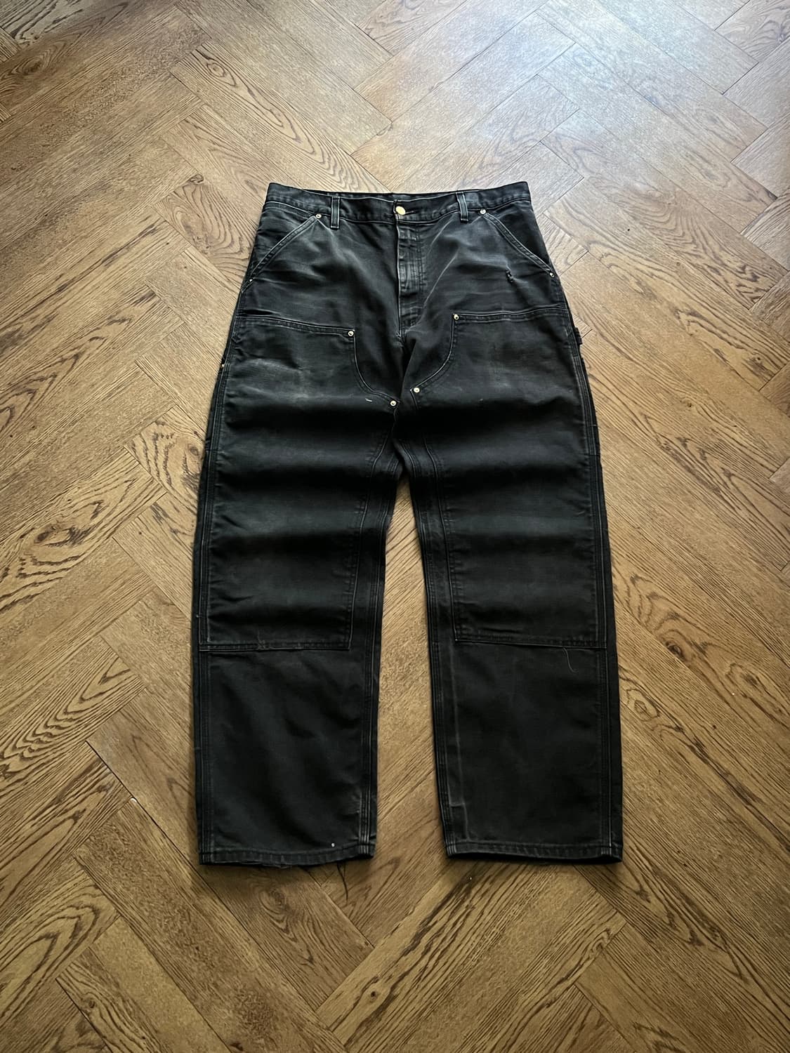 [36]칼하트 Made in USA 빈티지 페이딩 블랙 더블니 워크 팬츠 상품이미지1